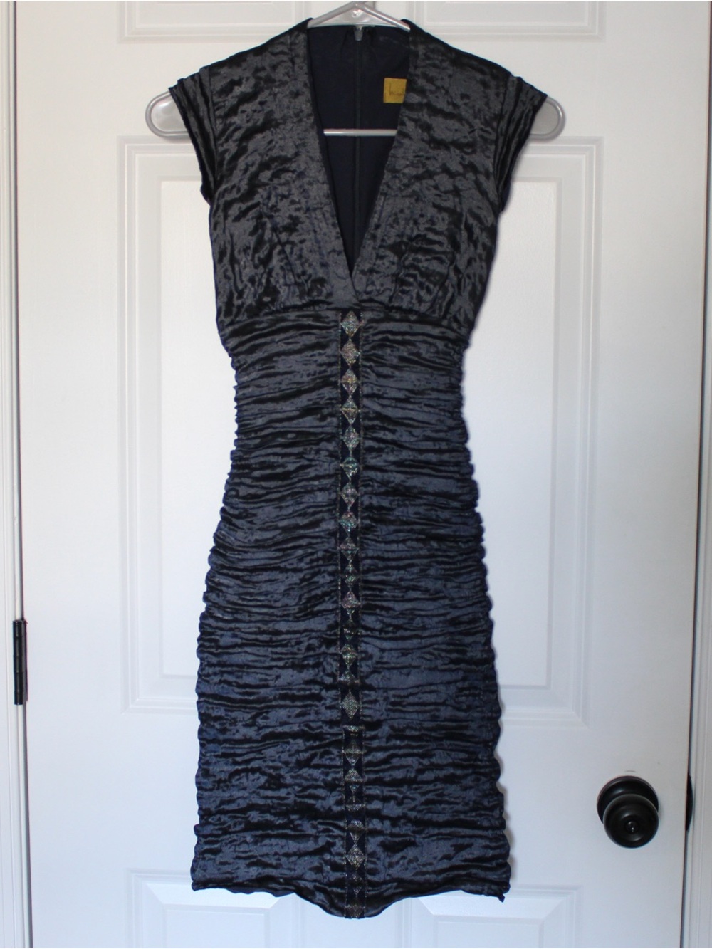 NICOLE MILLER Vintage black crinkle stretch bodycon cocktail dress